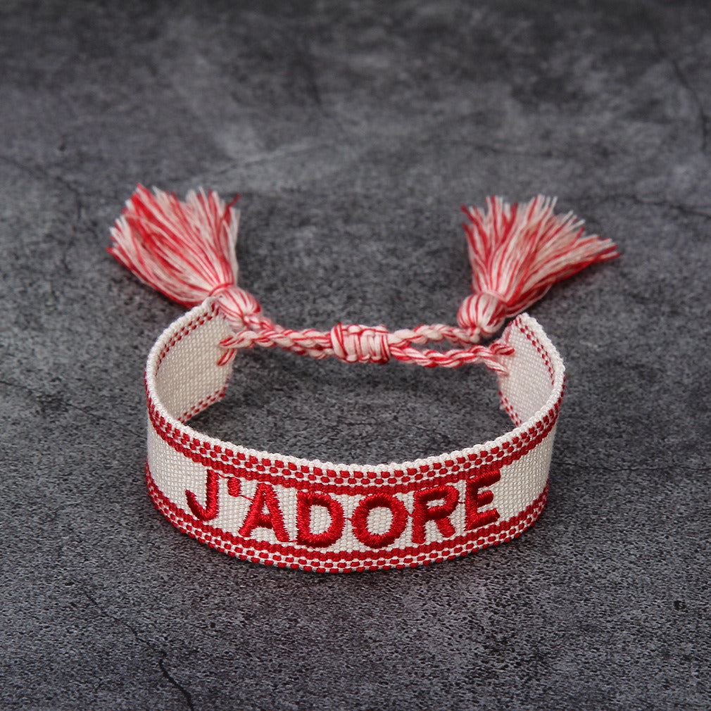 French Alphabet Embroidered Bracelet J'adore Wrist