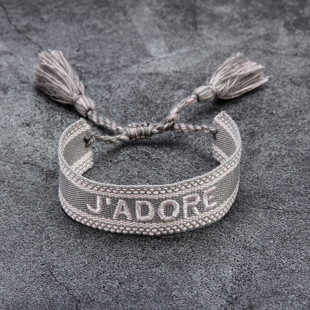 French Alphabet Embroidered Bracelet J'adore Wrist