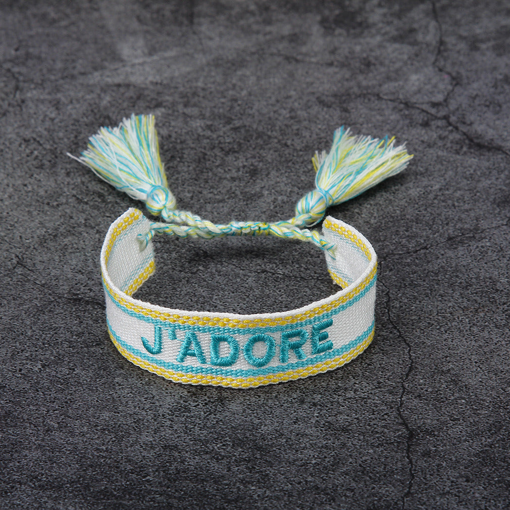 French Alphabet Embroidered Bracelet J'adore Wrist