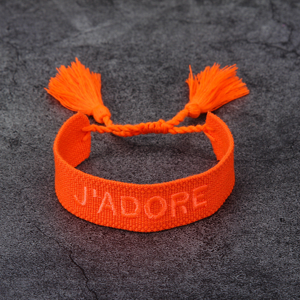 French Alphabet Embroidered Bracelet J'adore Wrist