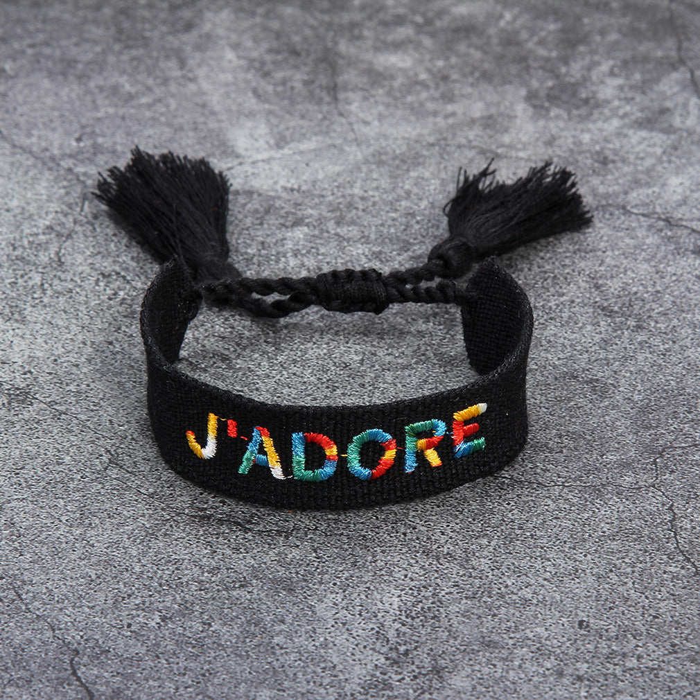 French Alphabet Embroidered Bracelet J'adore Wrist