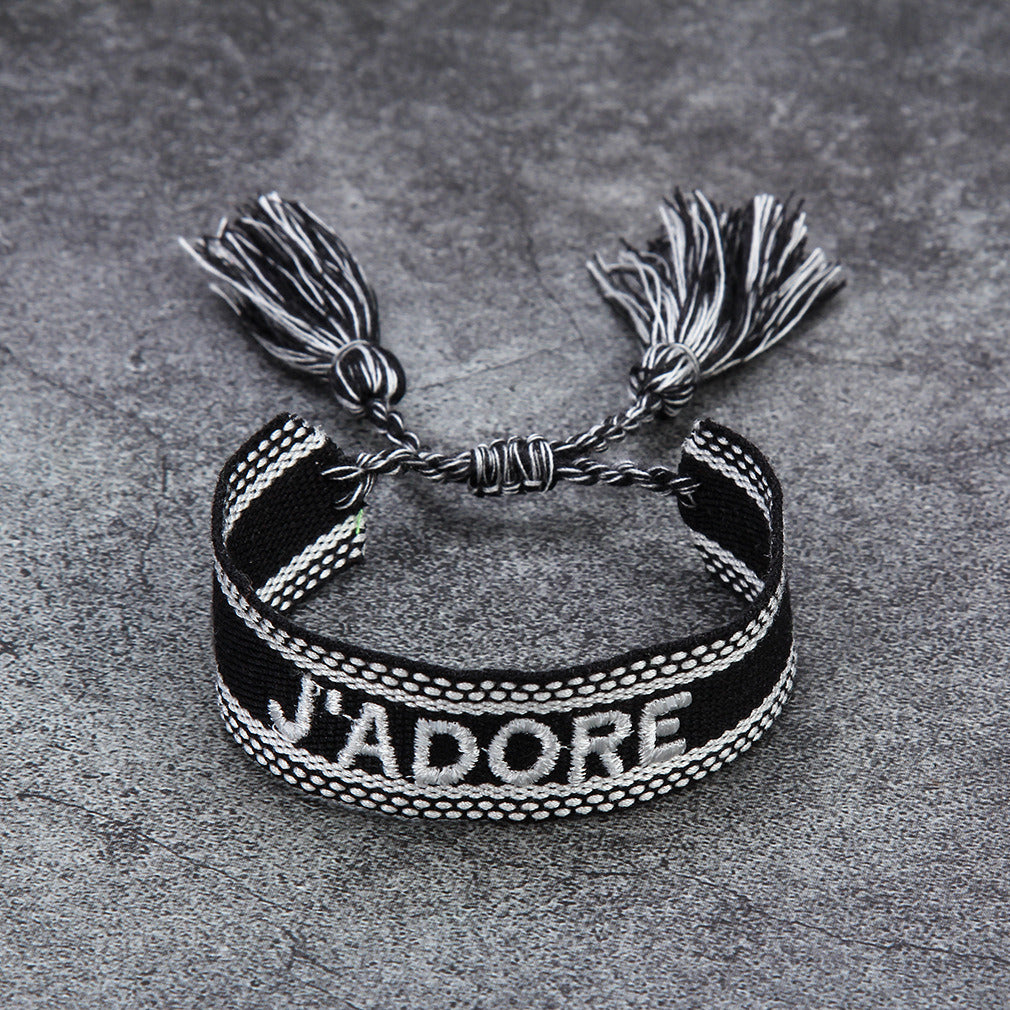 French Alphabet Embroidered Bracelet J'adore Wrist