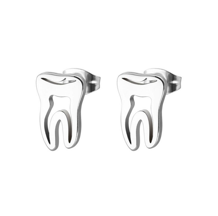 Hollow Tooth-shaped Stud Earrings Simple Personality Stainless Steel