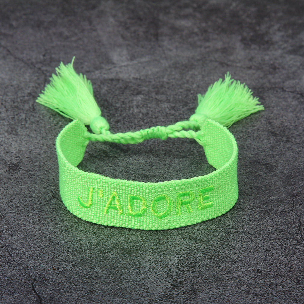 French Alphabet Embroidered Bracelet J'adore Wrist