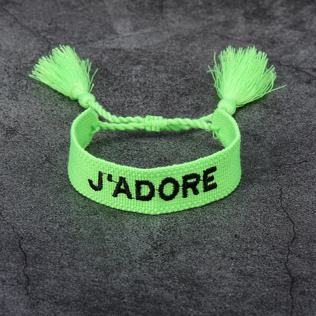 French Alphabet Embroidered Bracelet J'adore Wrist