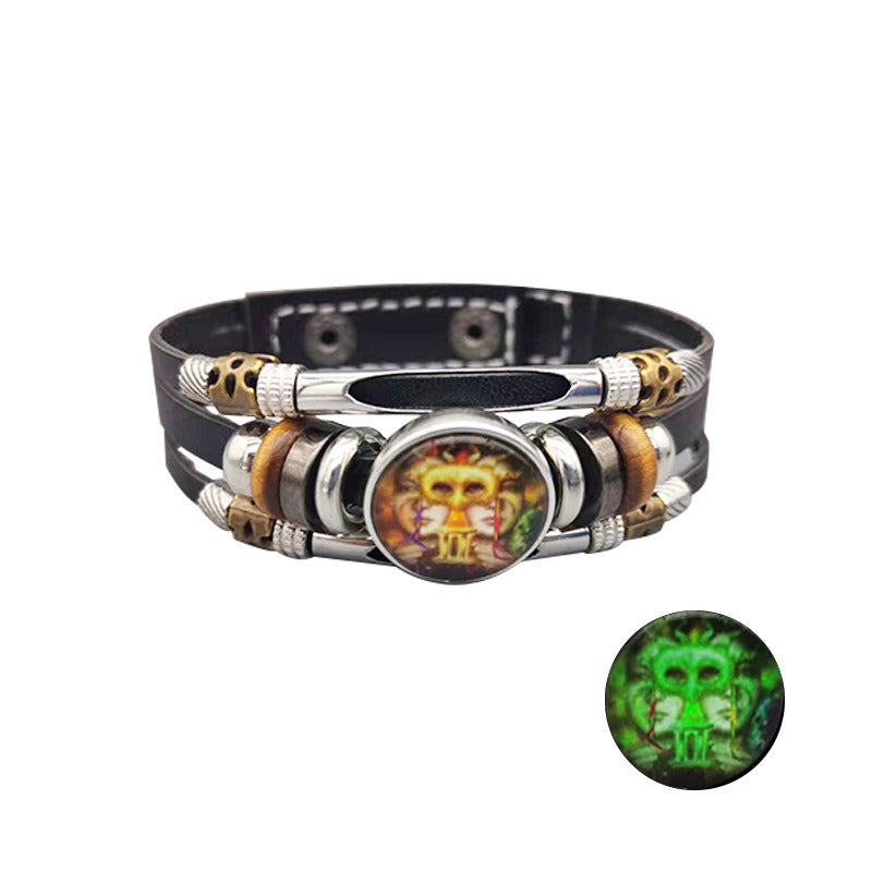 European And American Retro Step-on Line Buckle Twelve Constellation Luminous Bracelet Ornament Leather Bracelet Men's And Women's Bracelet