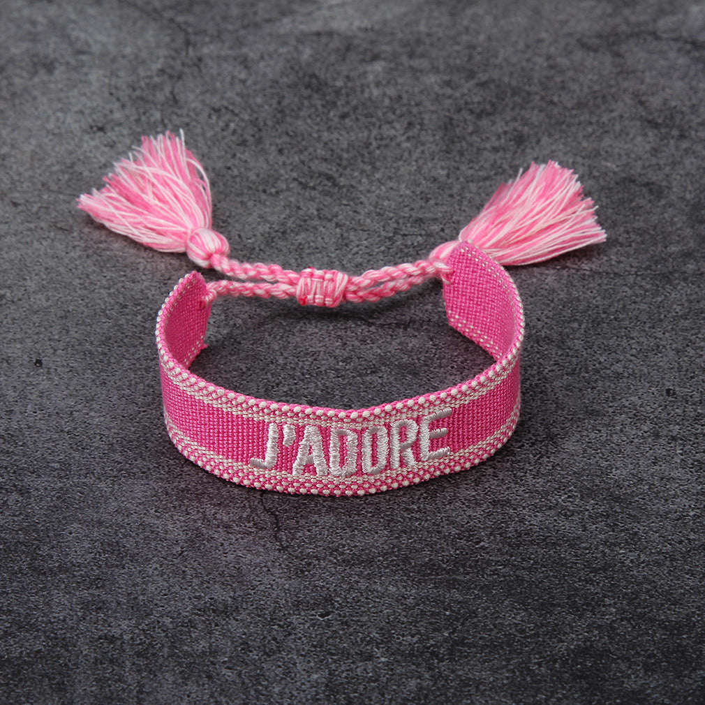 French Alphabet Embroidered Bracelet J'adore Wrist