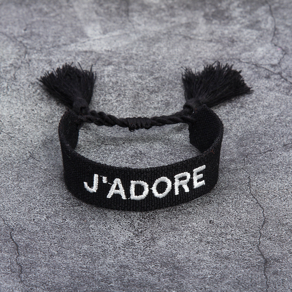 French Alphabet Embroidered Bracelet J'adore Wrist