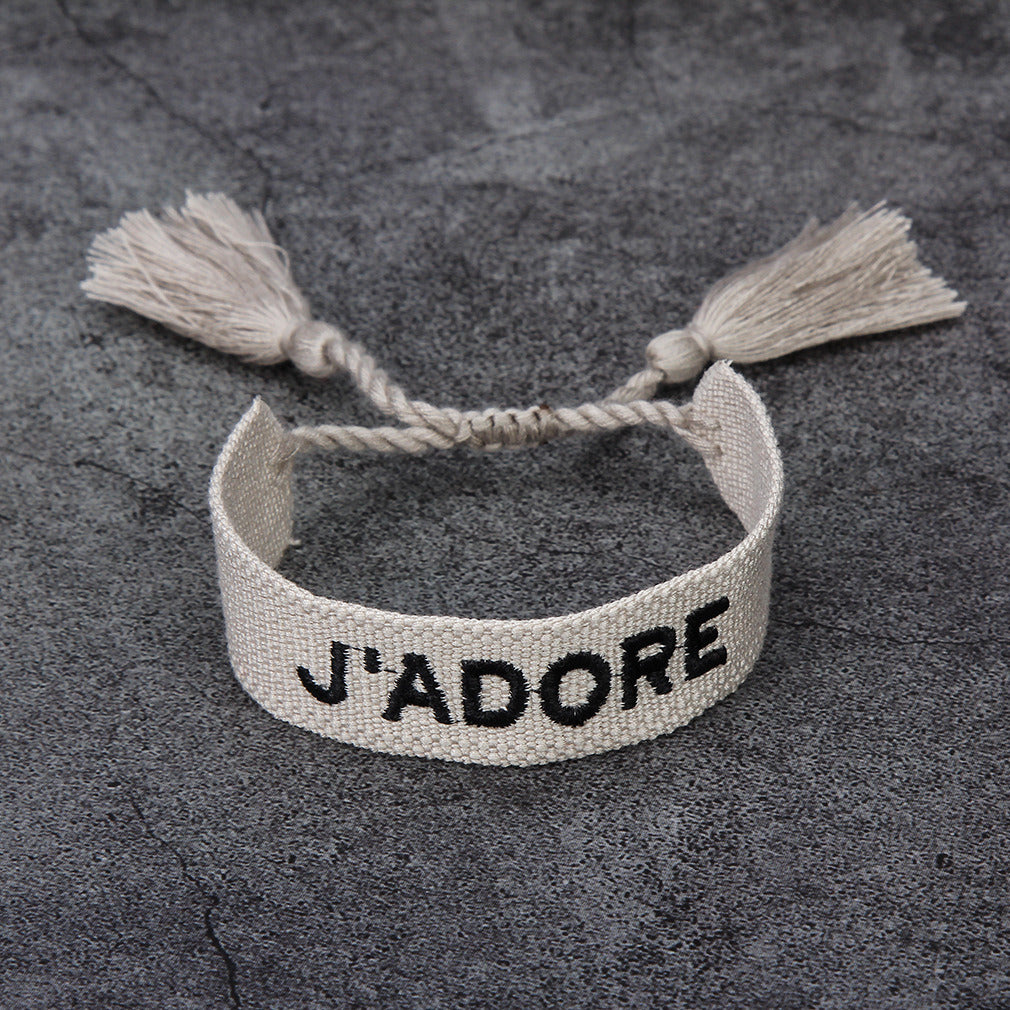 French Alphabet Embroidered Bracelet J'adore Wrist