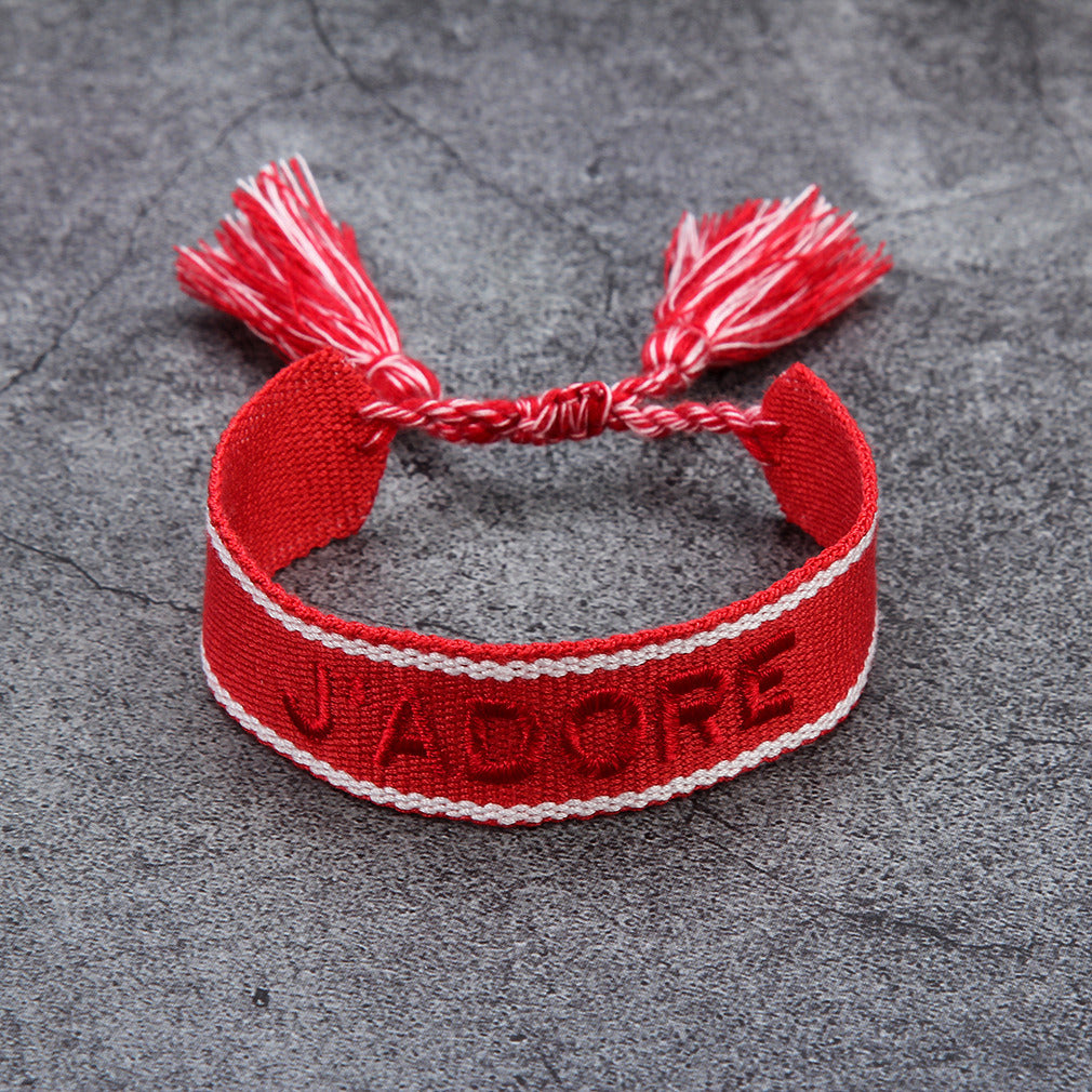 French Alphabet Embroidered Bracelet J'adore Wrist