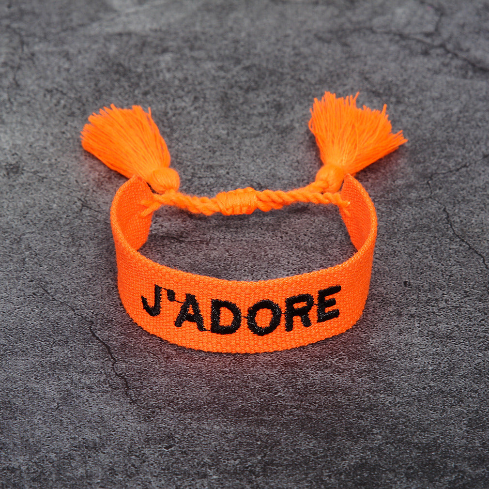 French Alphabet Embroidered Bracelet J'adore Wrist