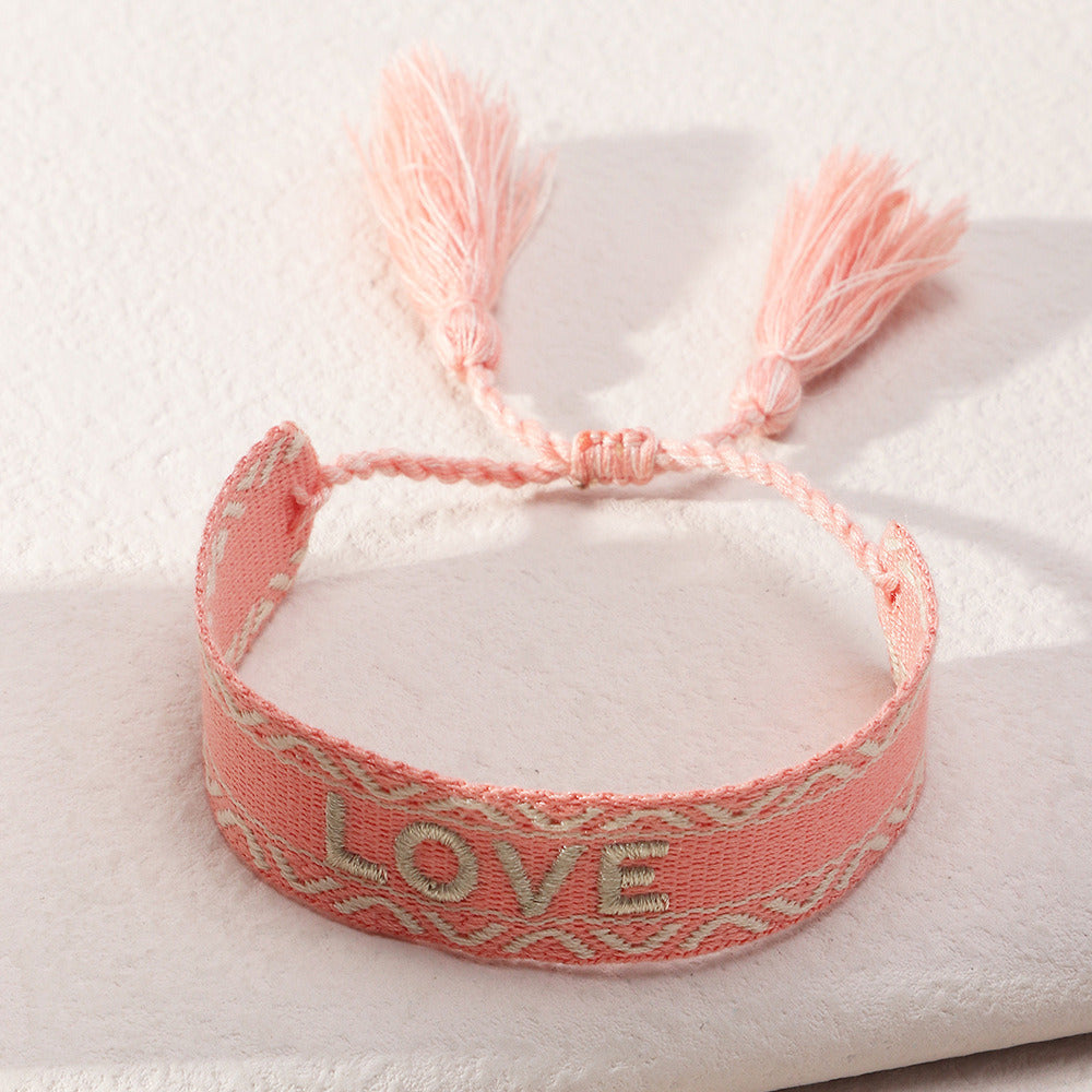 French Alphabet Embroidered Bracelet J'adore Wrist