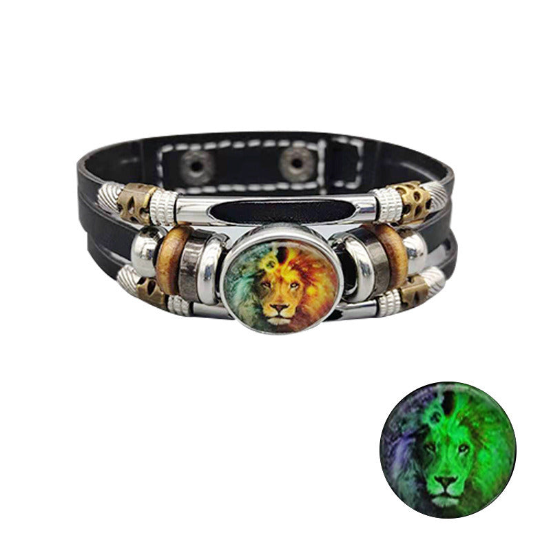 European And American Retro Step-on Line Buckle Twelve Constellation Luminous Bracelet Ornament Leather Bracelet Men's And Women's Bracelet