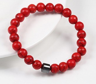 8mm Beaded Agate Haematite Stretch Bracelet