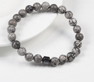 8mm Beaded Agate Haematite Stretch Bracelet