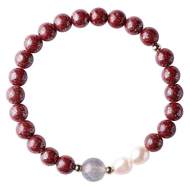 Vermillion Pearl Moonstone Couple Simple Bracelet