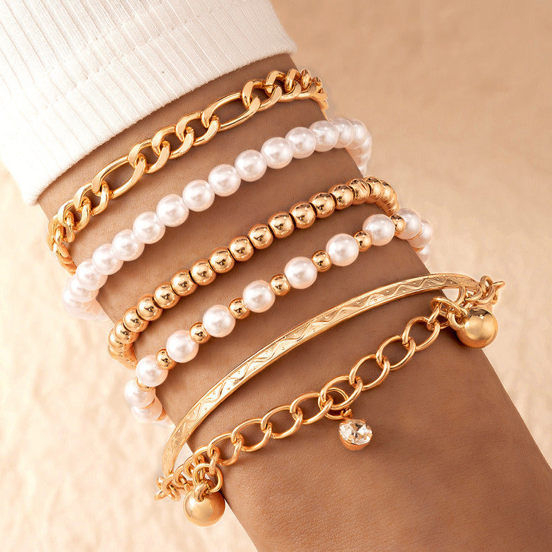 Bead Rhinestone Pearl Beaded Chain Five-layer Bracelet