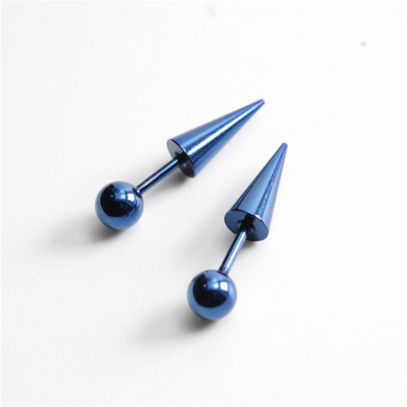 Personality Punk Street Titanium Steel Pointed Cone Fake Auricle Ear Studs