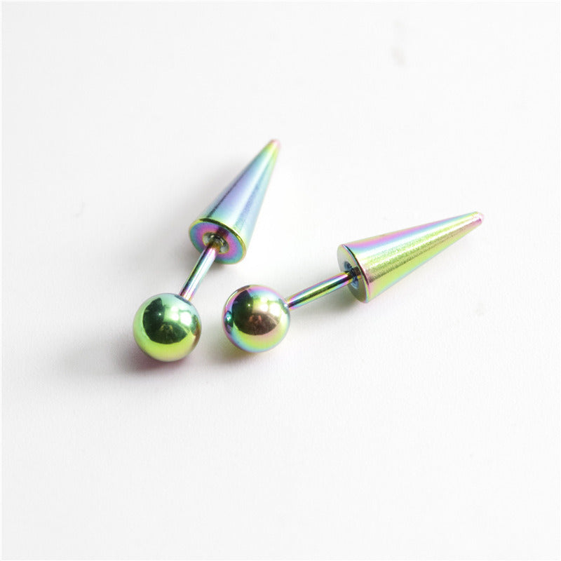 Personality Punk Street Titanium Steel Pointed Cone Fake Auricle Ear Studs