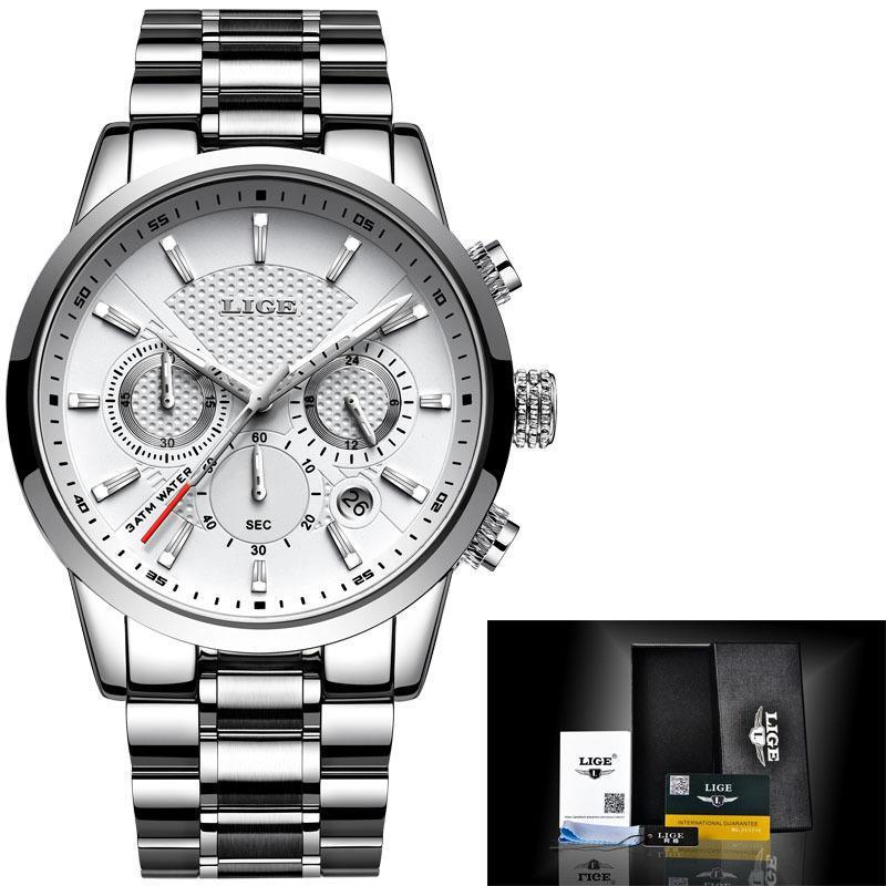 Men's Sports Quartz Watch Waterproof Steel Belt