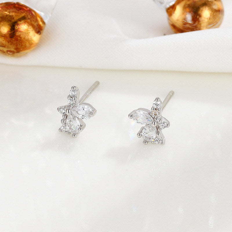 Sterling Silver Residual Flower Ice Crystal Stud Earrings Small Delicate Earrings