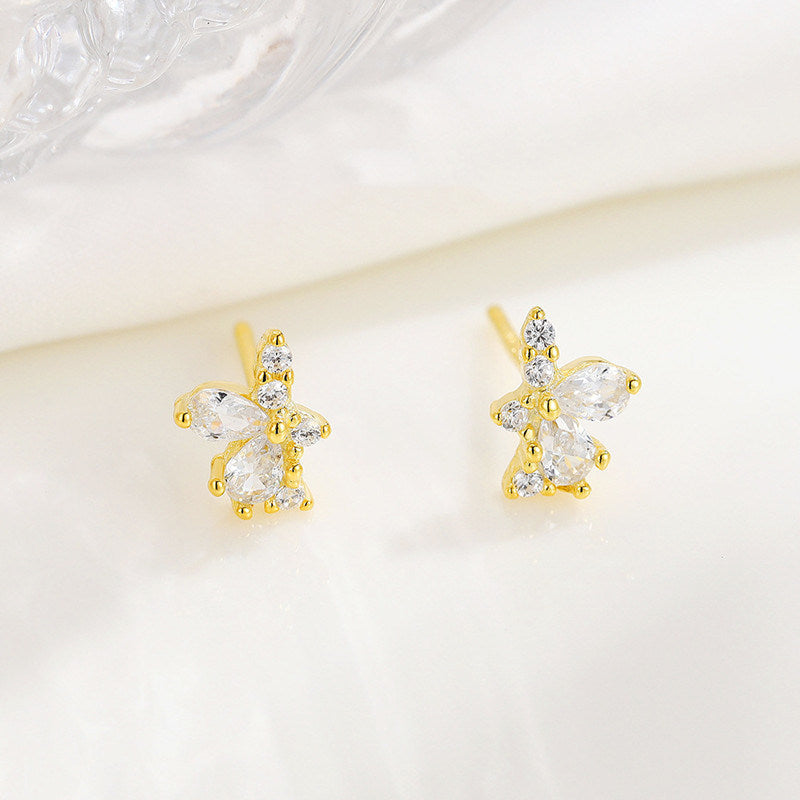 Sterling Silver Residual Flower Ice Crystal Stud Earrings Small Delicate Earrings