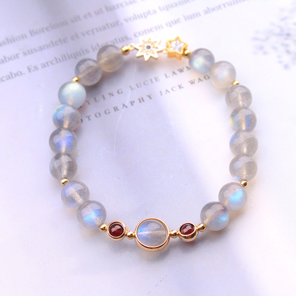 Natural Grey Moonstone Garnet Fashion Bracelet