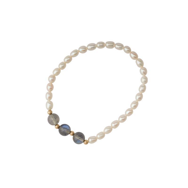 Pearl Elastic String Bracelet Adjustable Grey Moonstone