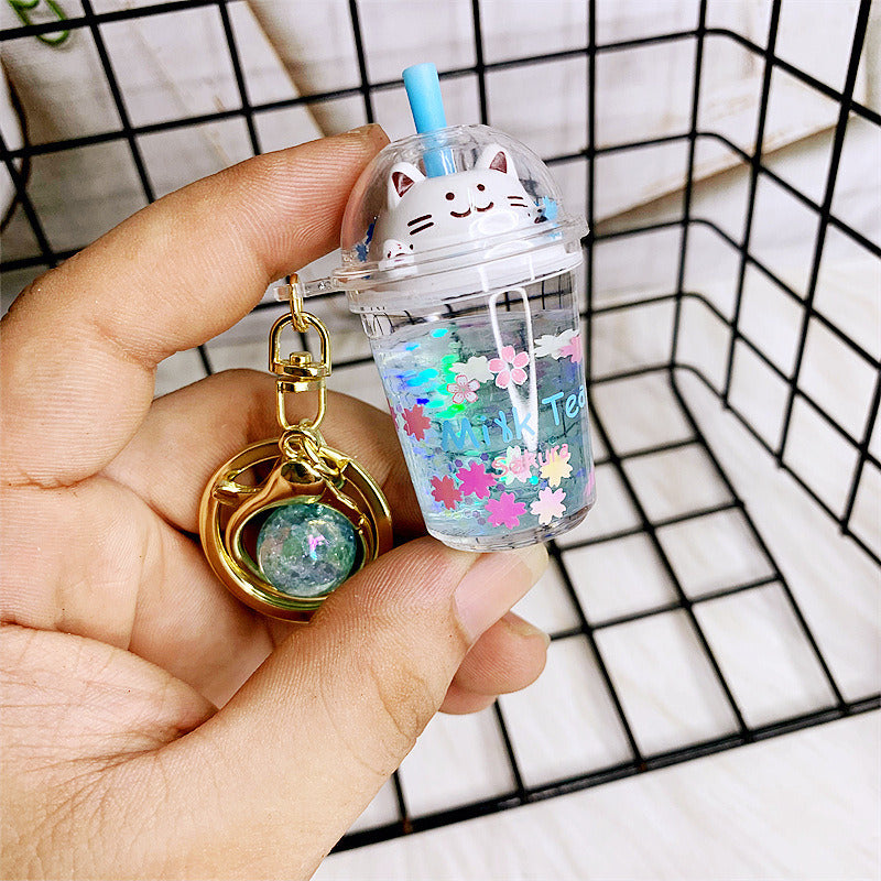 Cat Milk Tea Keychain Cute Girl