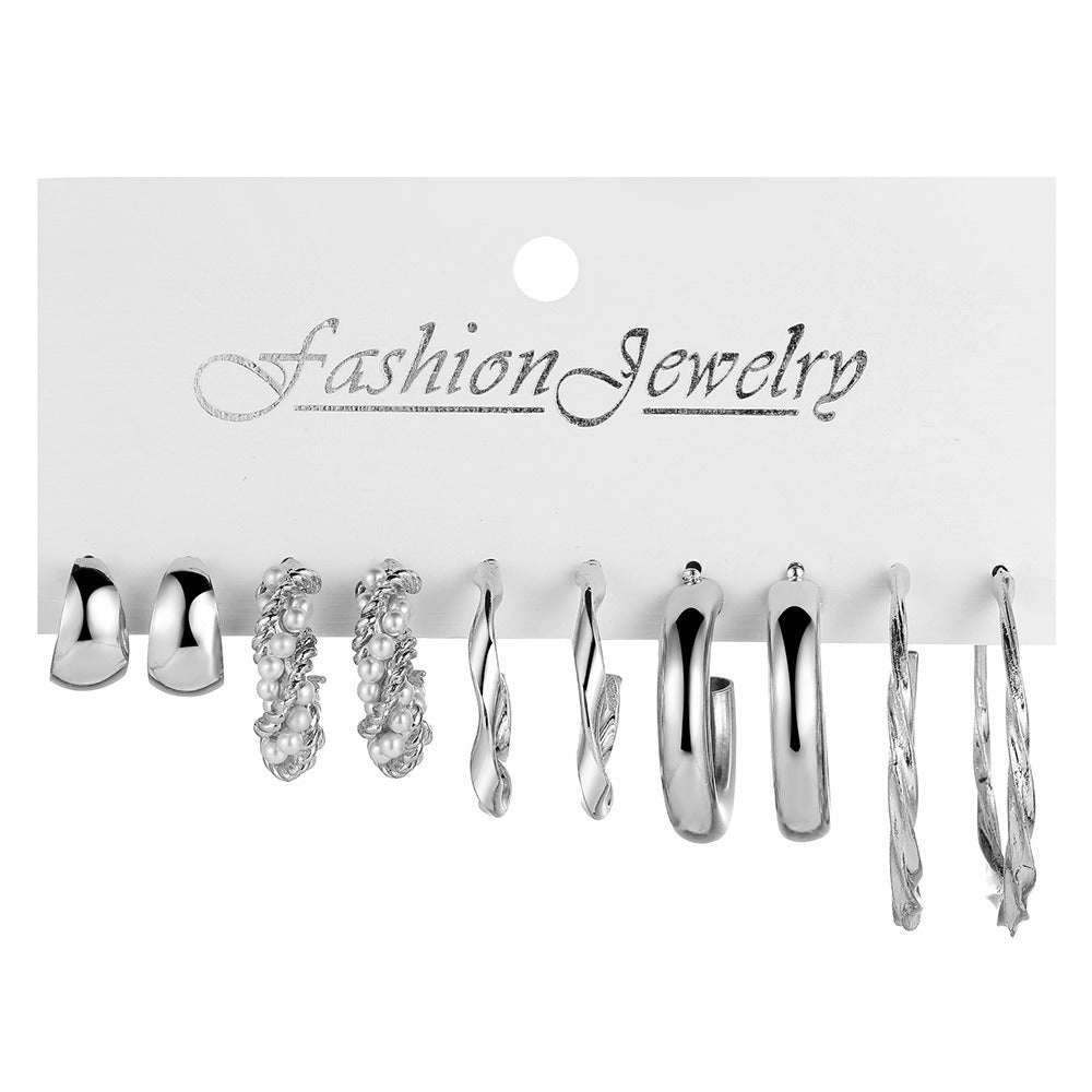 6 Pairs Simple C- Type Metal Twist Earrings Set