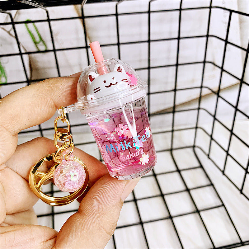 Cat Milk Tea Keychain Cute Girl