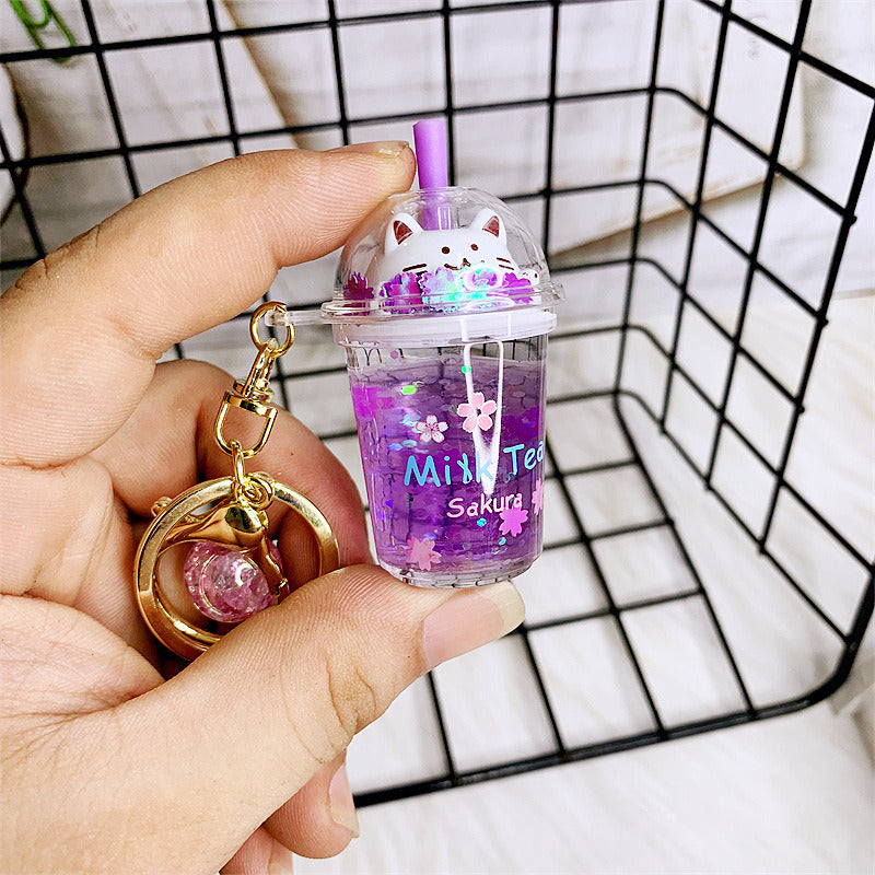 Cat Milk Tea Keychain Cute Girl