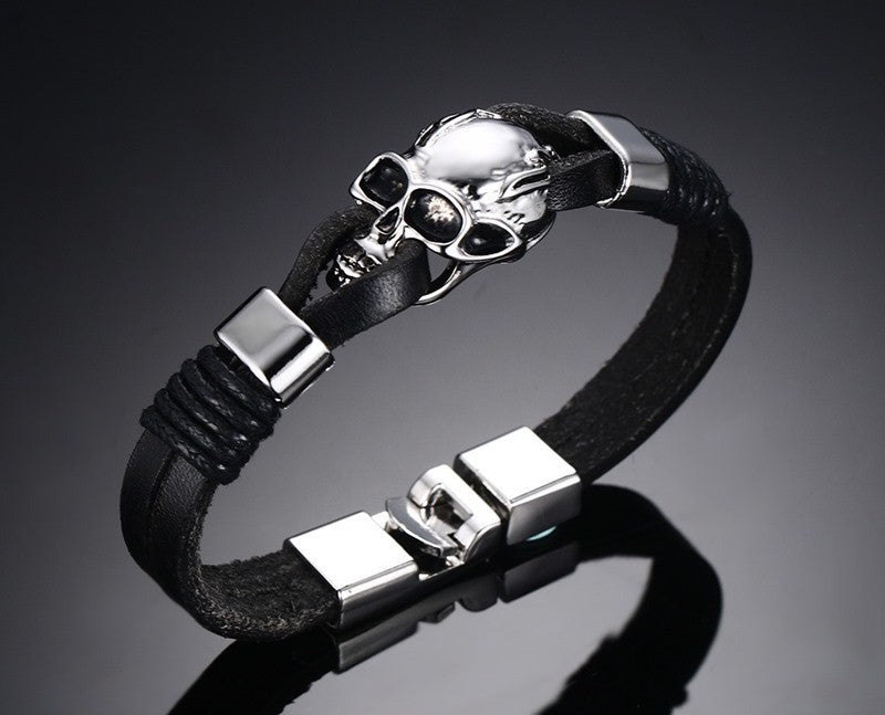 Men's Braided Bracelet Alloy Leather Ghost Head