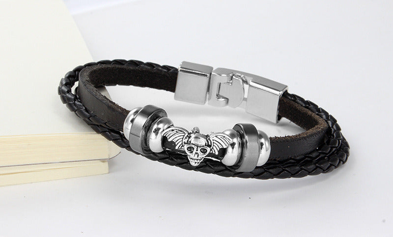 Men's Braided Bracelet Alloy Leather Ghost Head