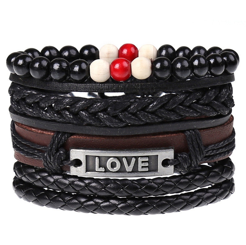 New Four-piece Set Leather Bracelet LOVE Set Men's Weaving Bracelet