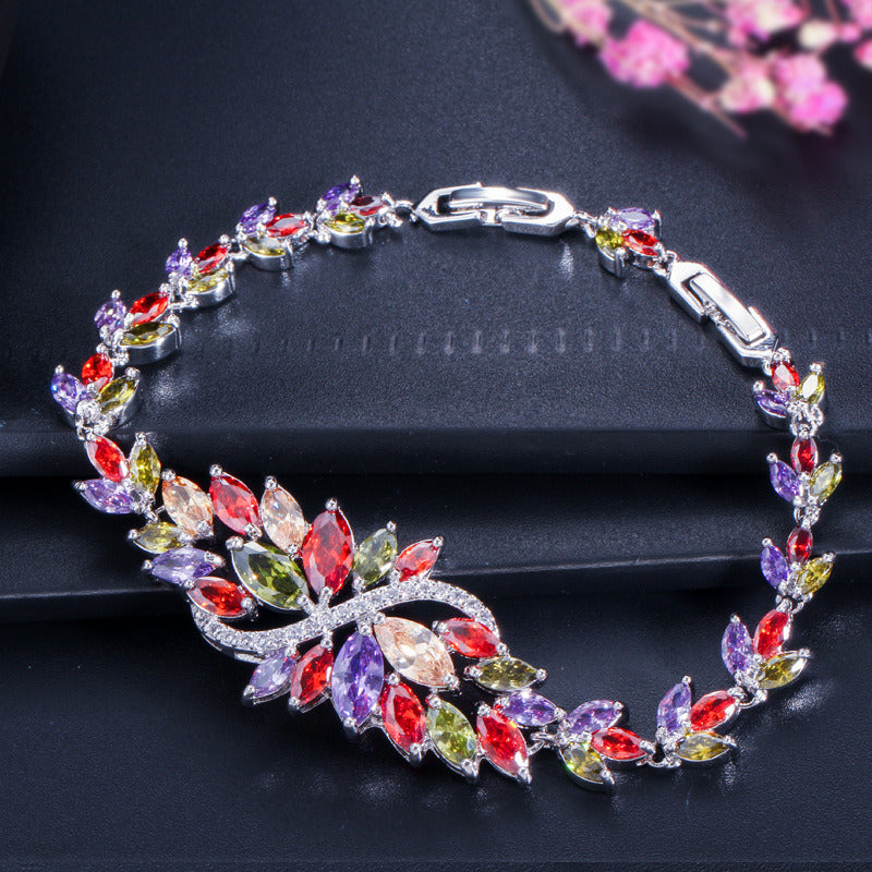 Ice Flowers European And American Elegant Zircon Bracelet Full Diamond Inlaid Ornament Multi-color