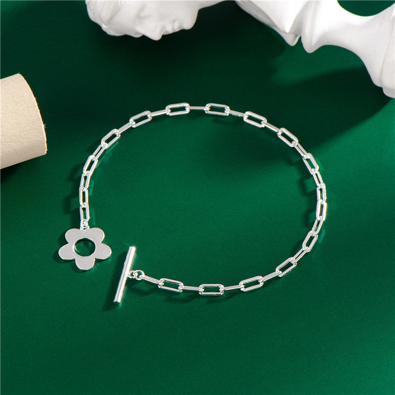 Sterling Silver Small Flower Bracelet With OT Buckle