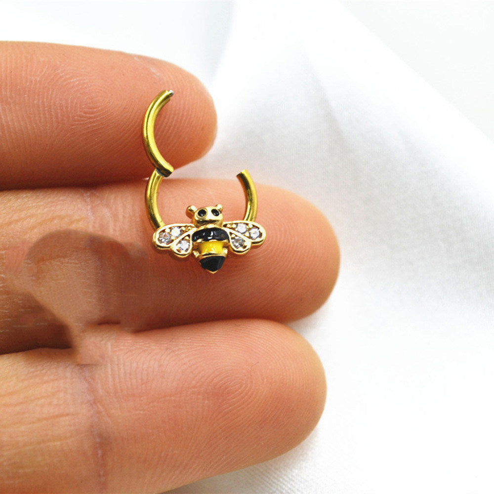 Titanium Steel Bee Nose Stud Closed Loop Cute