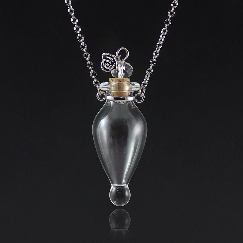 Transparent Heart-Shaped Glass Essential Oil Bottle Necklace