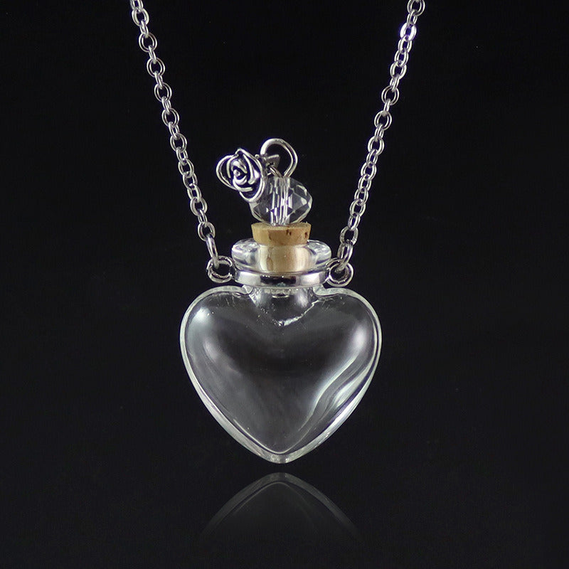 Transparent Heart-Shaped Glass Essential Oil Bottle Necklace