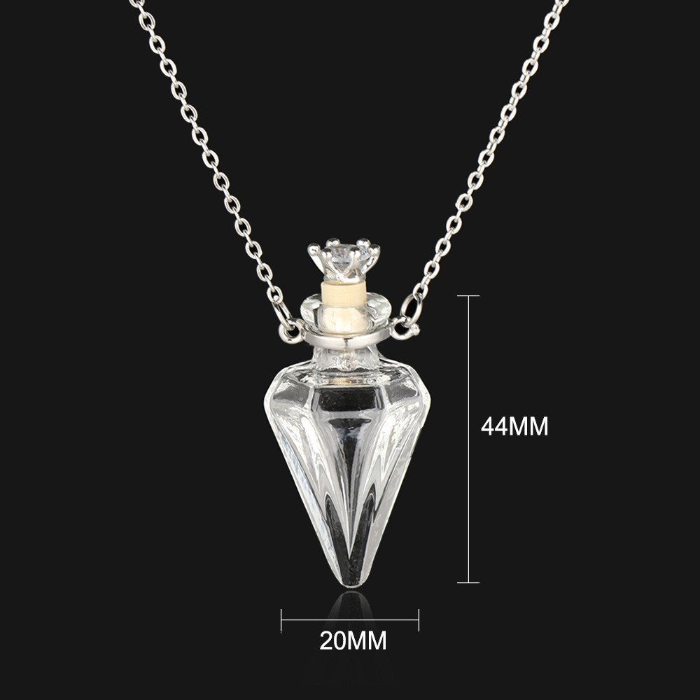 Transparent Heart-Shaped Glass Essential Oil Bottle Necklace