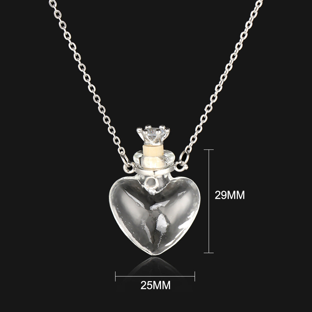 Transparent Heart-Shaped Glass Essential Oil Bottle Necklace