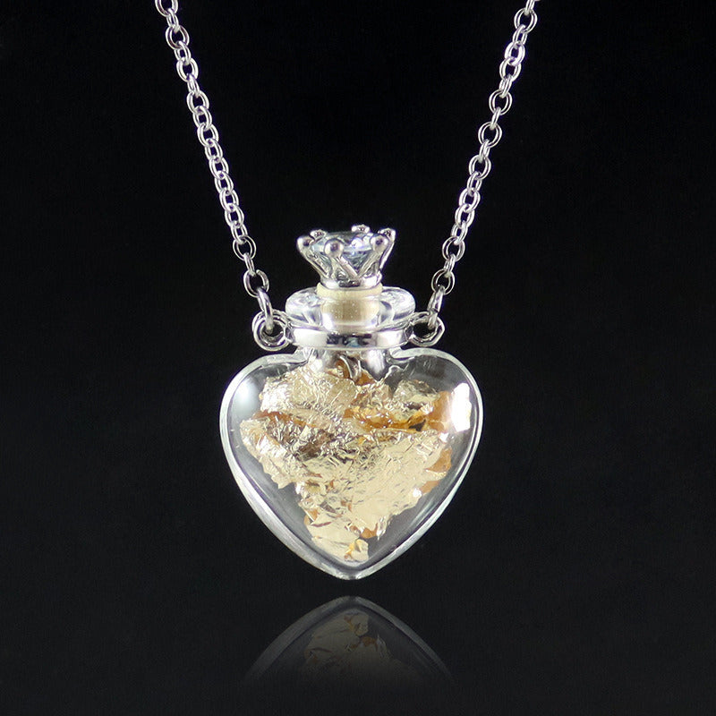 Transparent Heart-Shaped Glass Essential Oil Bottle Necklace