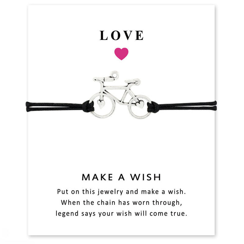 LOVE Card Bracelet LOVE Bicycle Pendant Colorful Wax Rope Wish Bracelet Wrist Ring