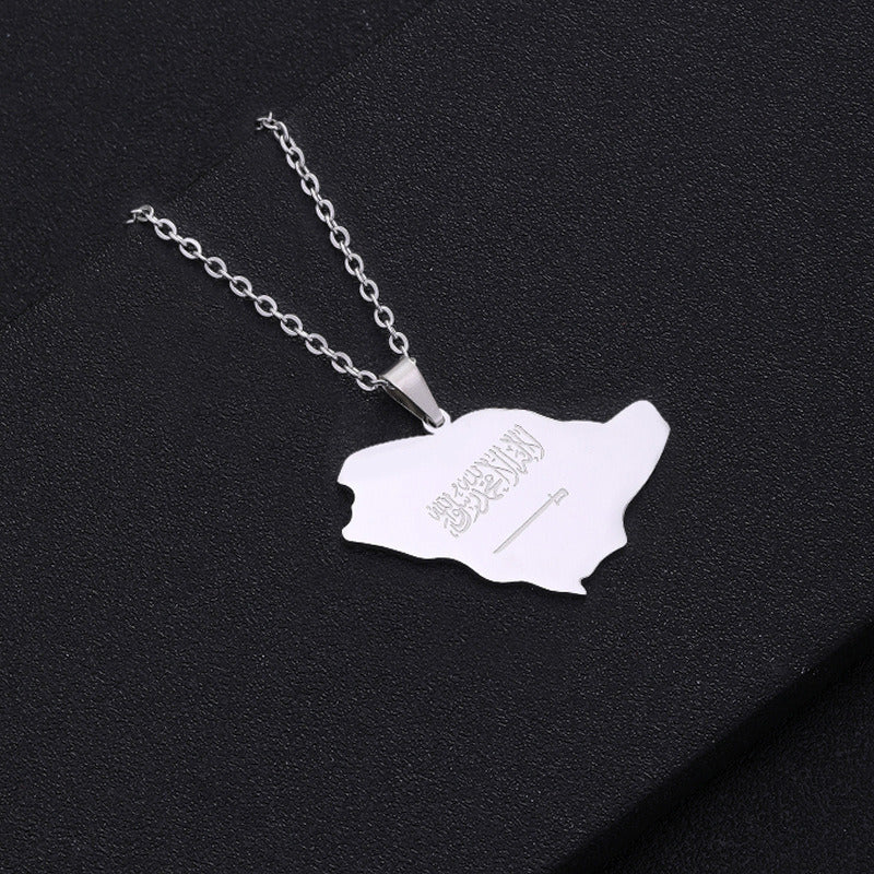 Map Stainless Steel Pendant Necklace Geometric Type