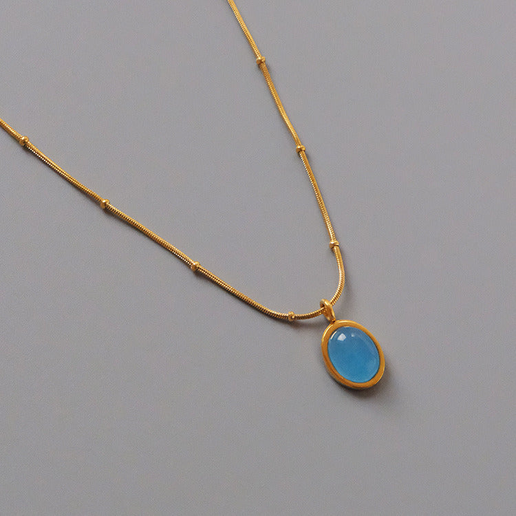 Vintage Blue Oval Royal Blue Pendant Necklace