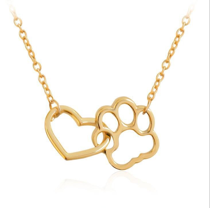 Women's Hollow All Match Dog Paw Peach Heart Necklace