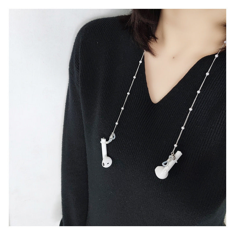 Wireless Bluetooth Headset Anti-lost Necklace Female Pearl Chain