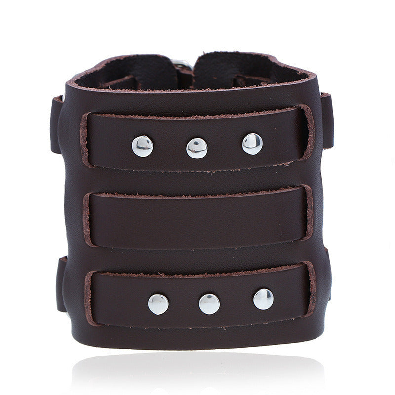 Studded Punk Wide Leather Leather Bracelet Exaggerated