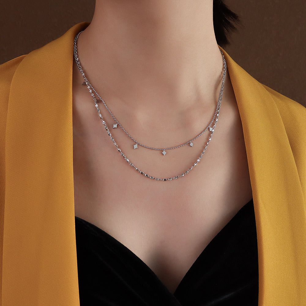 Women's Geometric Diamond Piece Double Layered Clavicle Chain